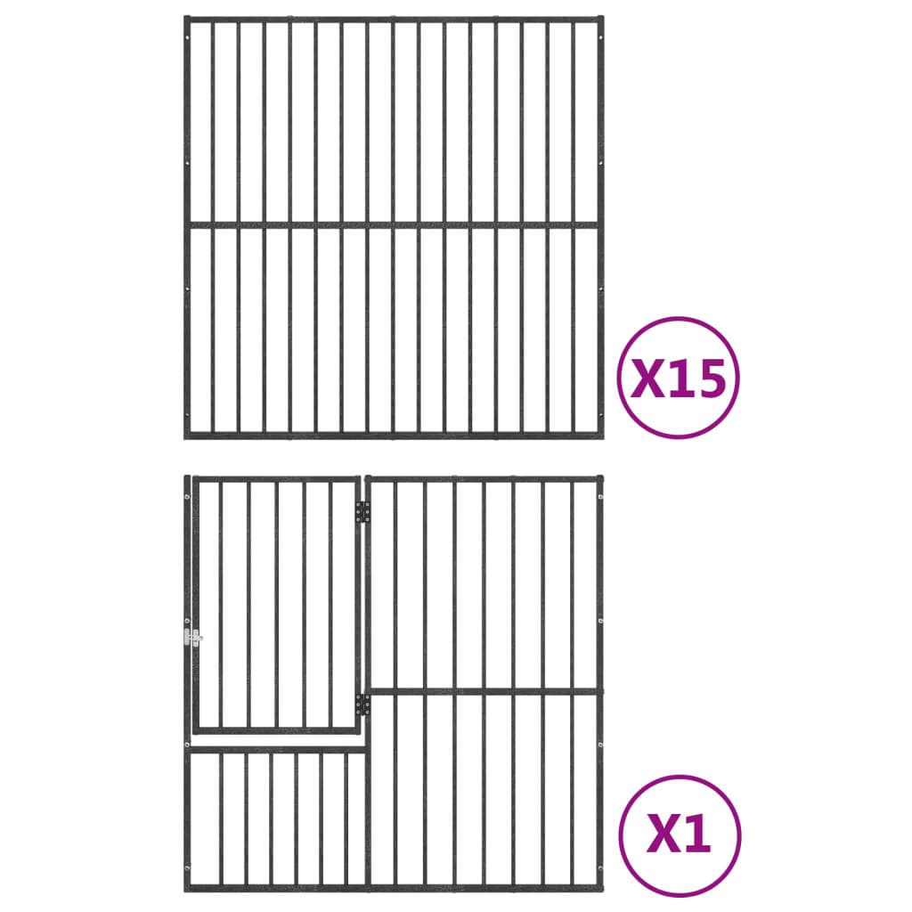 Hondenkennel 16 panelen gepoedercoat staal zwart