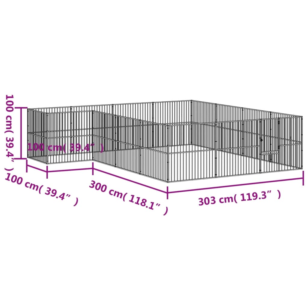 Hondenkennel 16 panelen gepoedercoat staal zwart