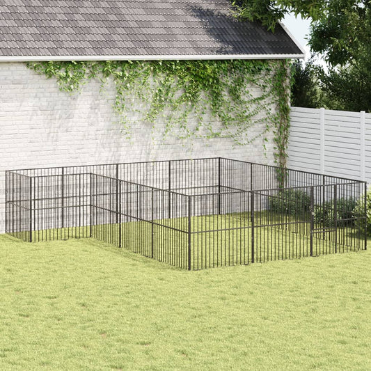 Hondenkennel 16 panelen gepoedercoat staal zwart