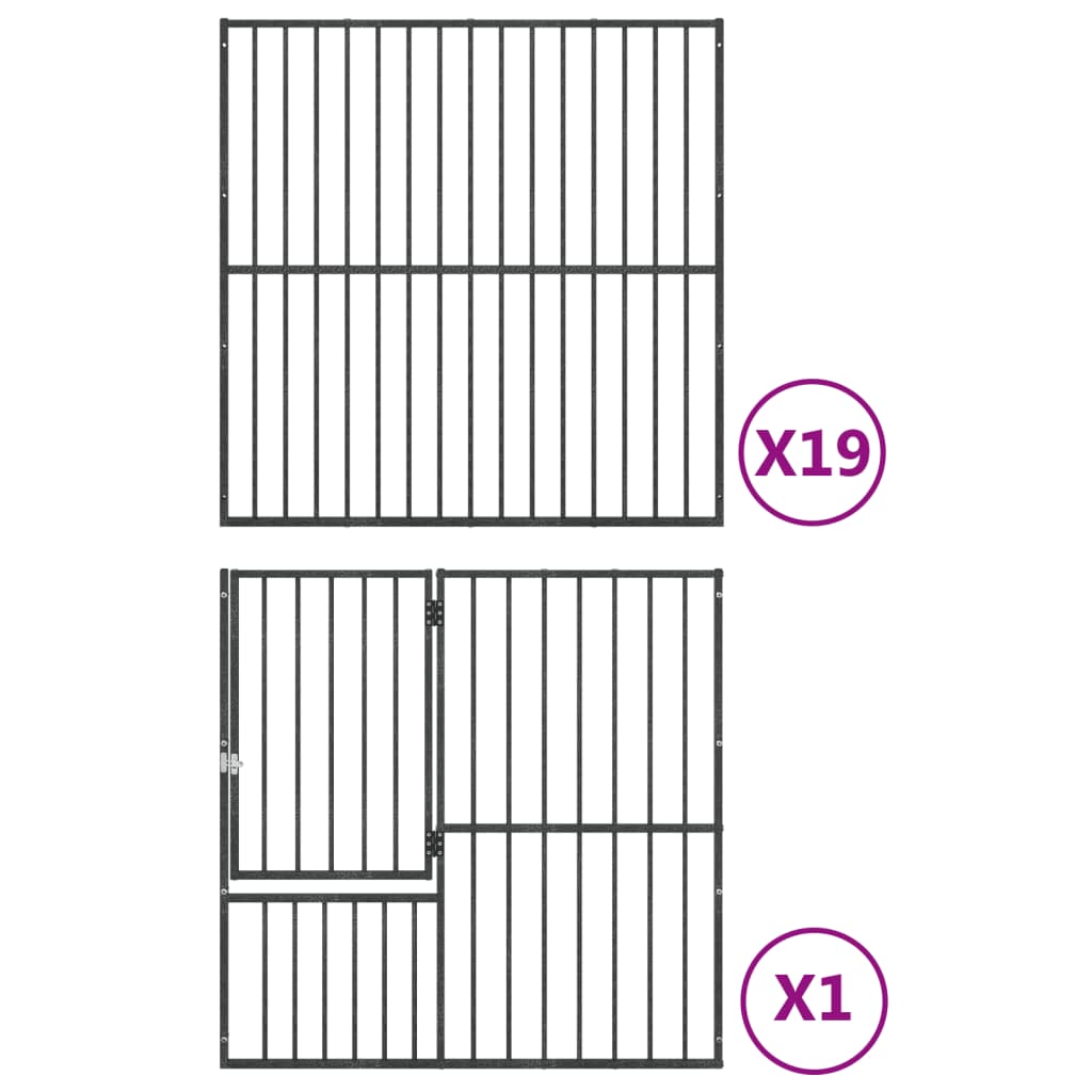 Hondenkennel 20 panelen gepoedercoat staal zwart