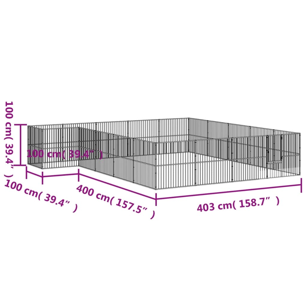 Hondenkennel 20 panelen gepoedercoat staal zwart