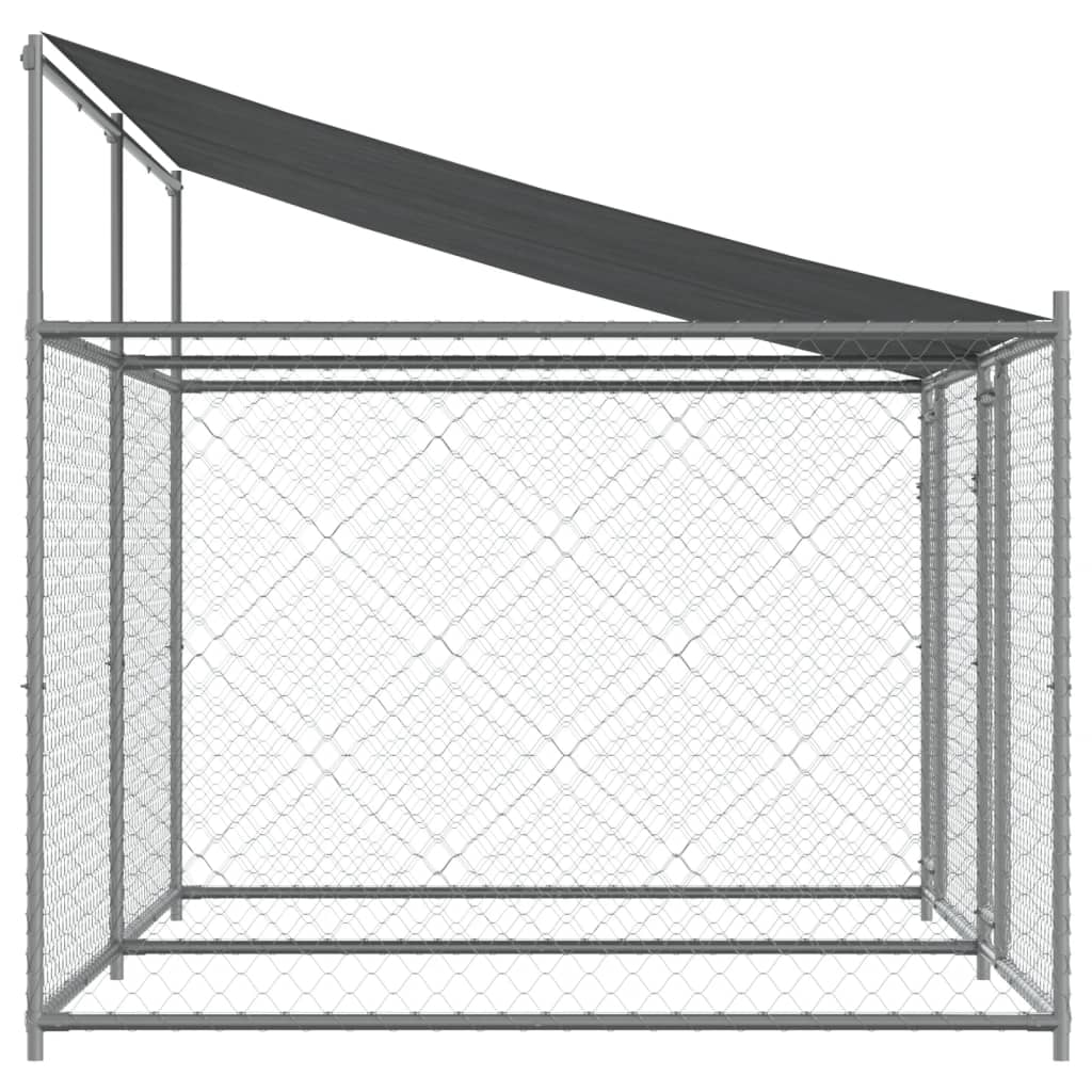 Hondenhok met dak en deuren 4x2x2 m gegalvaniseerd staal grijs