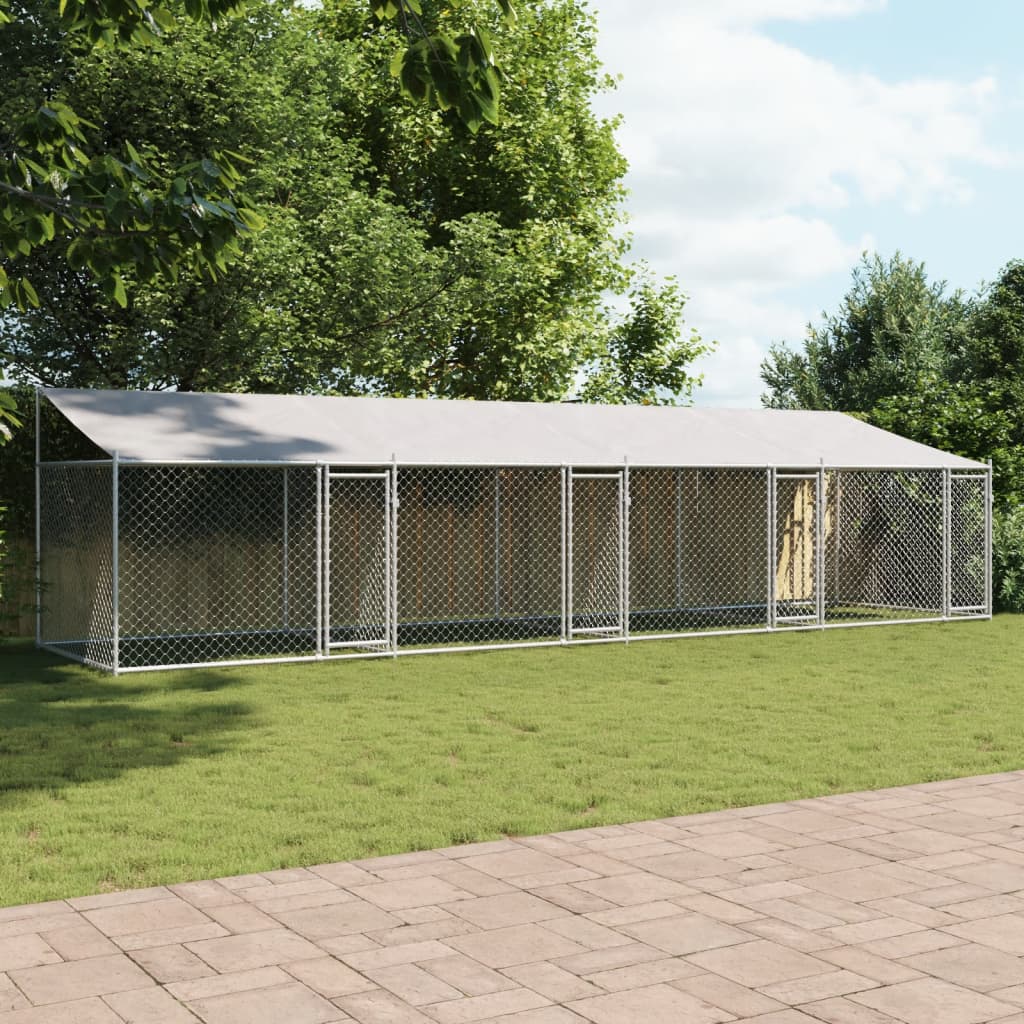 Hondenhok met dak en deuren 8x2x2 m gegalvaniseerd staal grijs