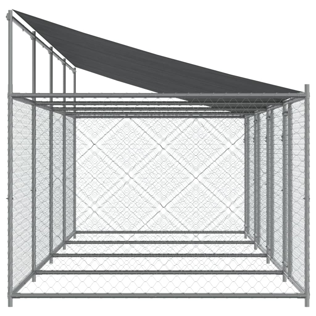 Hondenhok met dak en deuren 8x2x2 m gegalvaniseerd staal grijs