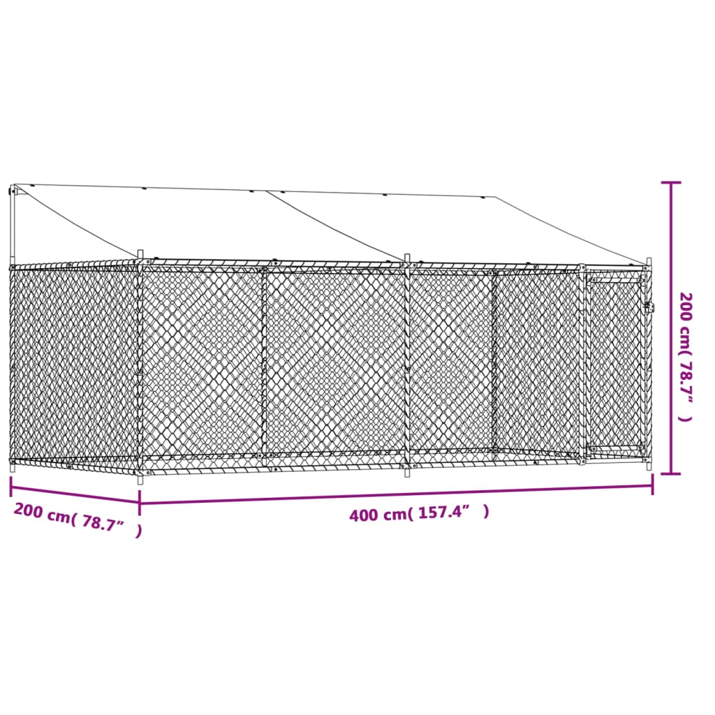 Hondenhok met dak en deur 4x2x2 m gegalvaniseerd staal grijs