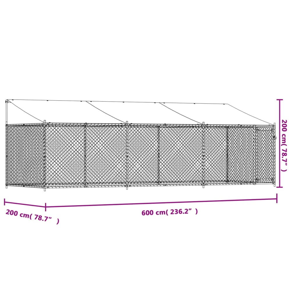 Hondenhok met dak en deur 6x2x2 m gegalvaniseerd staal grijs