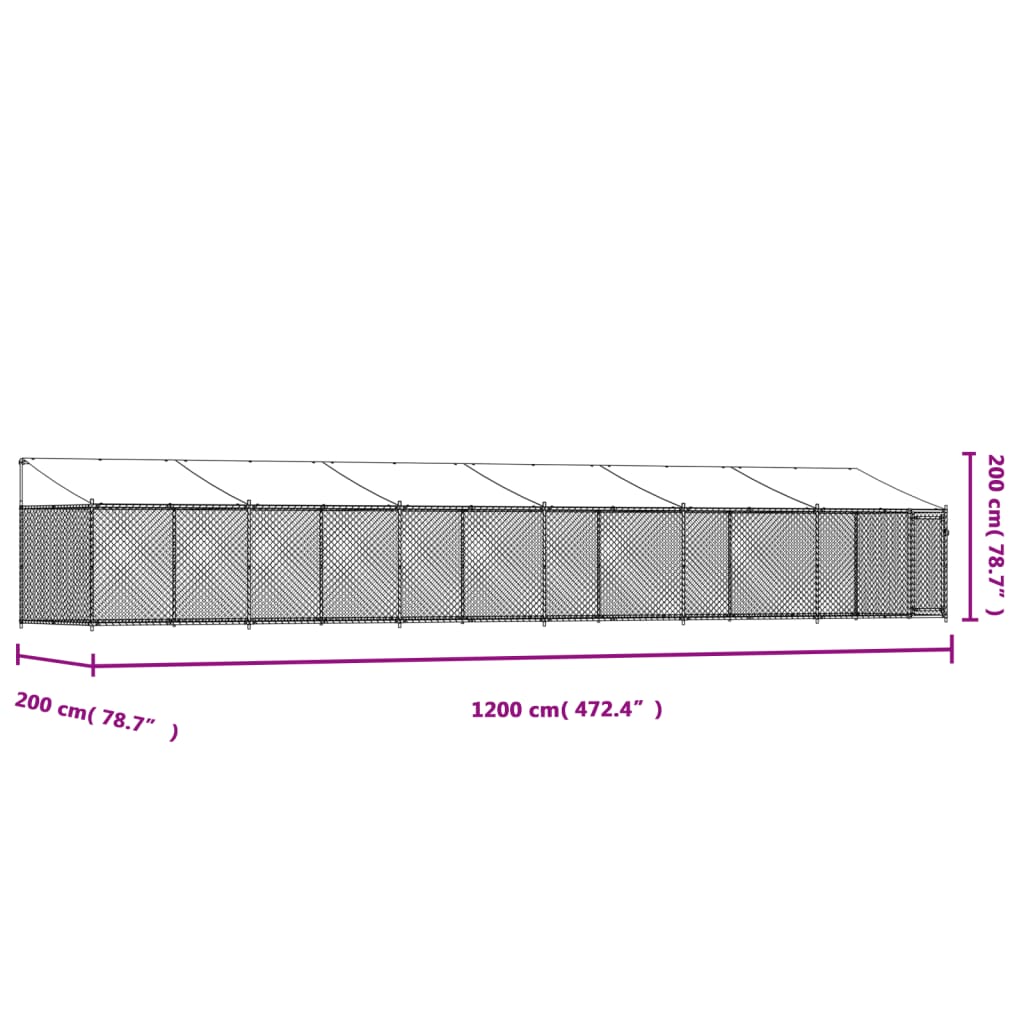 Hondenhok met dak en deur 12x2x2 m gegalvaniseerd staal grijs