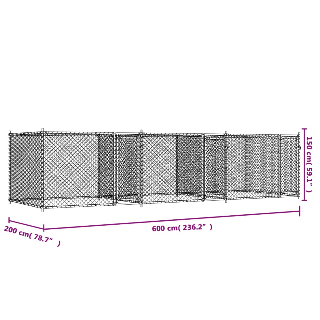 Hondenhok met deuren 6x2x1,5 m gegalvaniseerd staal grijs