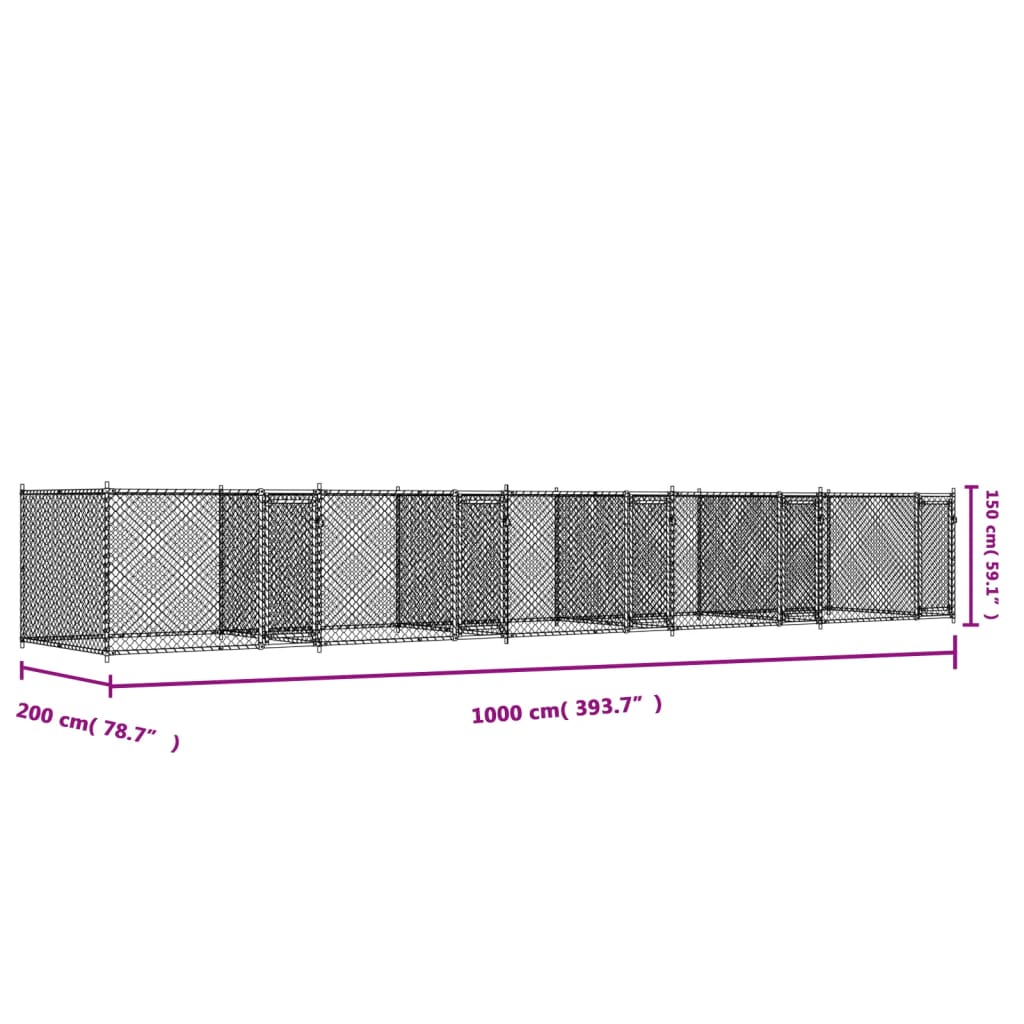 Hondenhok met deuren 10x2x1,5 m gegalvaniseerd staal grijs