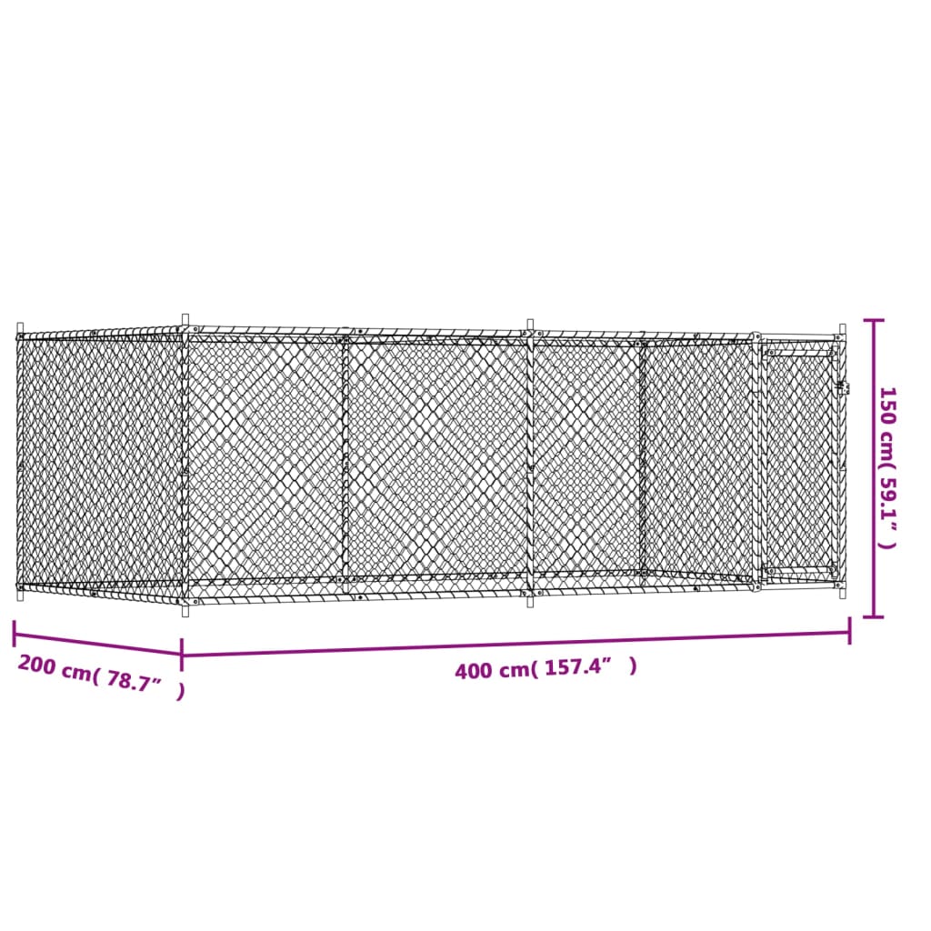 Hondenhok met deur 4x2x1,5 m gegalvaniseerd staal grijs