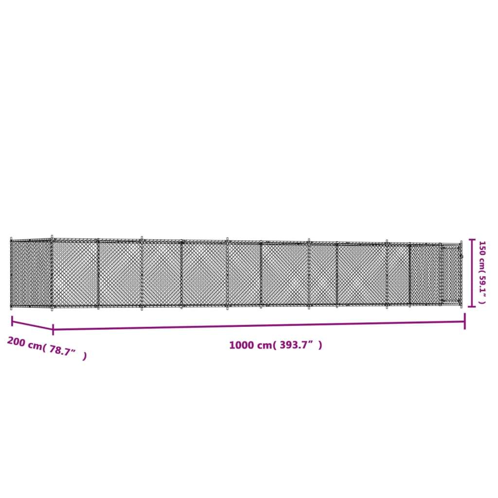 Hondenhok met deur 10x2x1,5 m gegalvaniseerd staal grijs