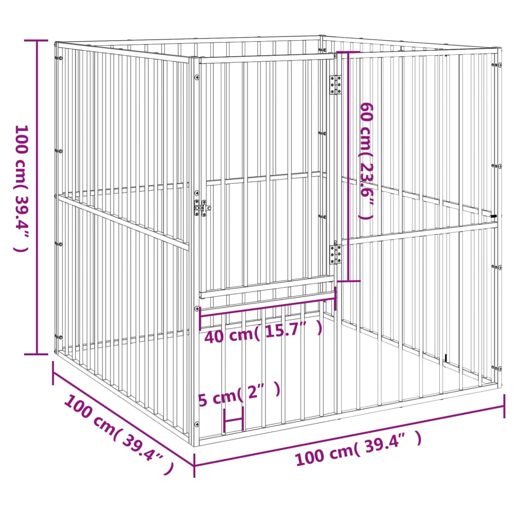 Hondenkennel 4 panelen gepoedercoat staal zwart