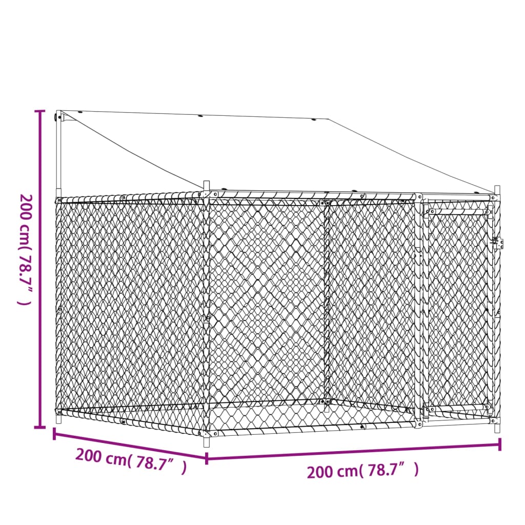 Hondenhok met dak en deur 2x2x2 m gegalvaniseerd staal grijs