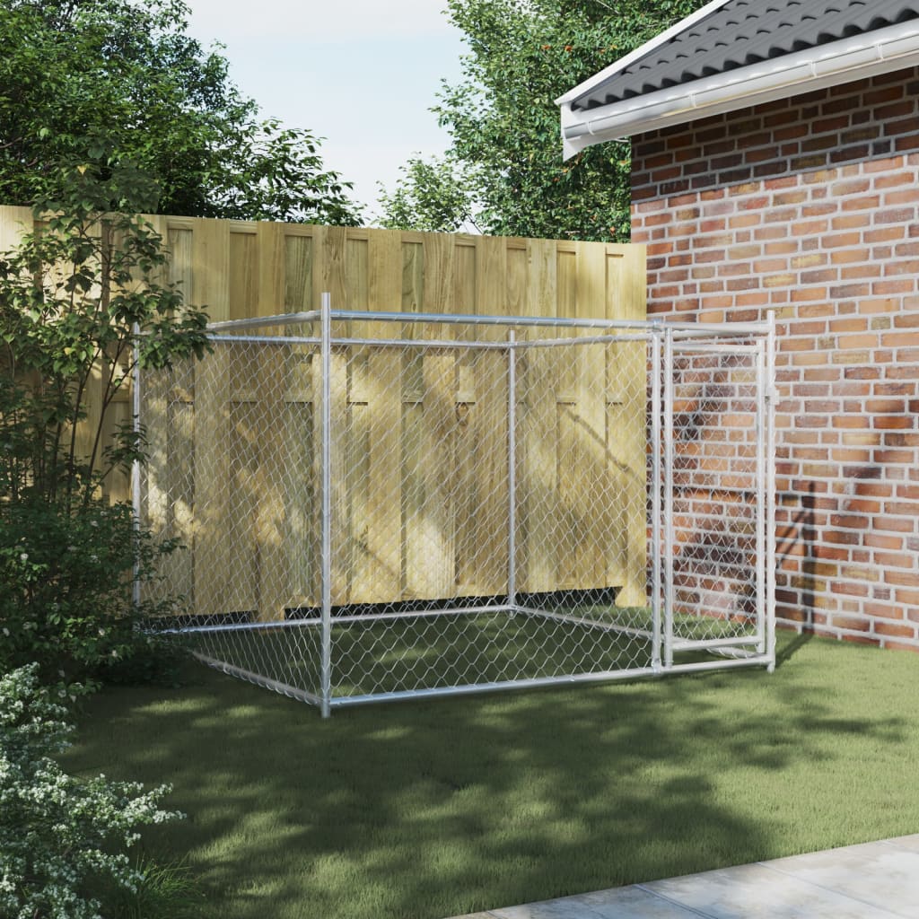 Hondenhok met deur 2x2x1,5 m gegalvaniseerd staal grijs