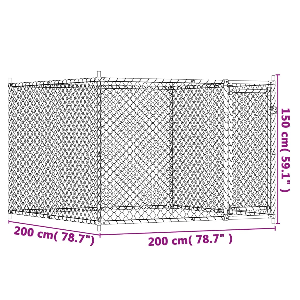 Hondenhok met deur 2x2x1,5 m gegalvaniseerd staal grijs