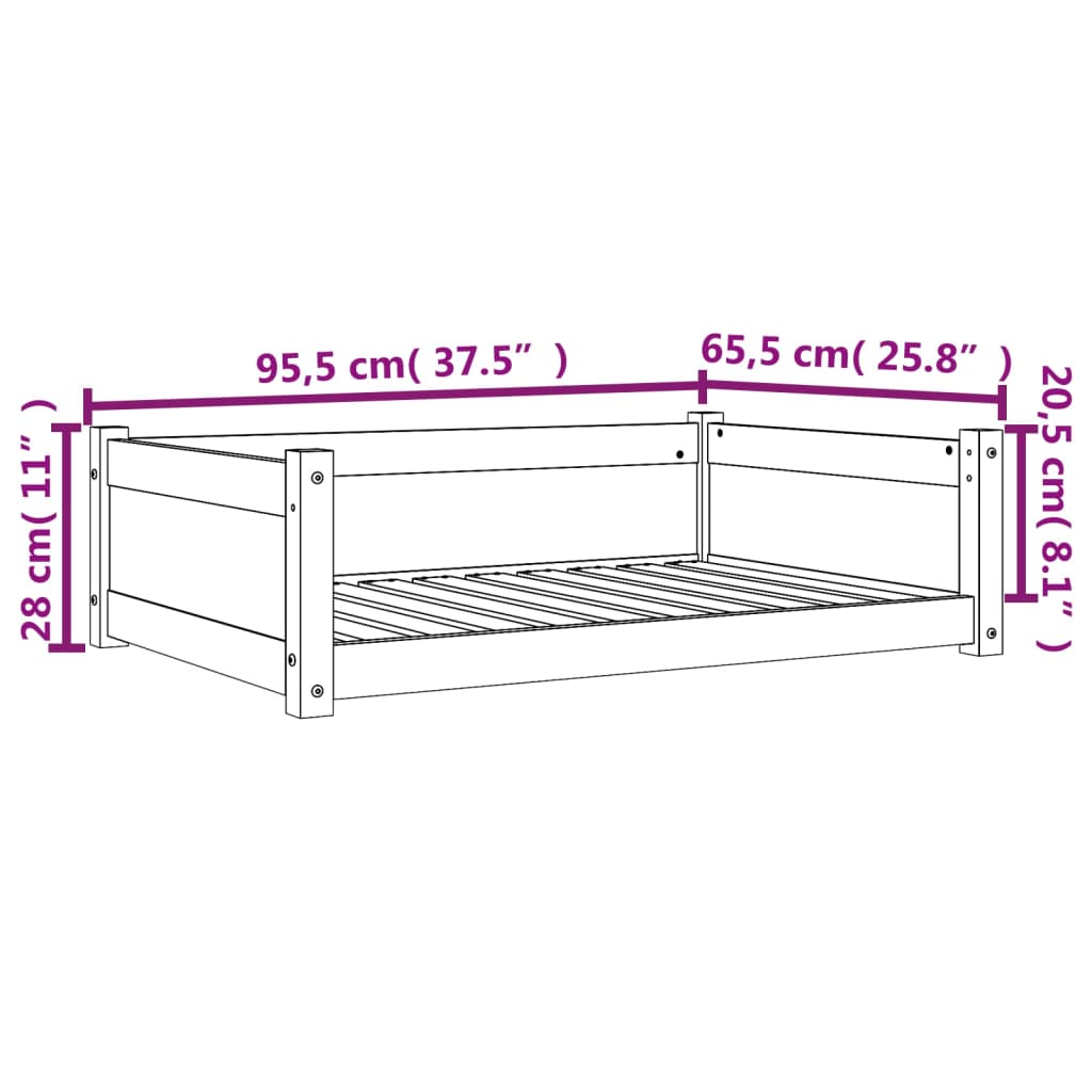 Hondenmand 95,5x65,5x28 cm massief grenenhout wasbruin