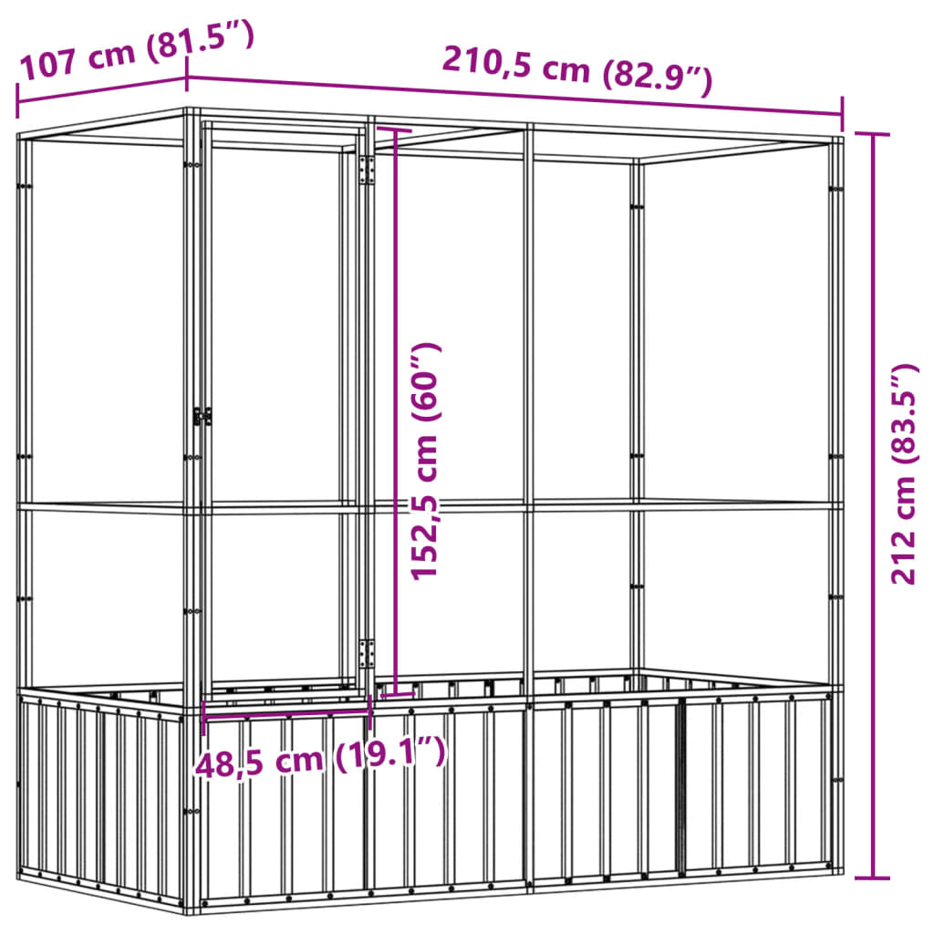 Volière 210,5x107x212 m staal zilverkleurig