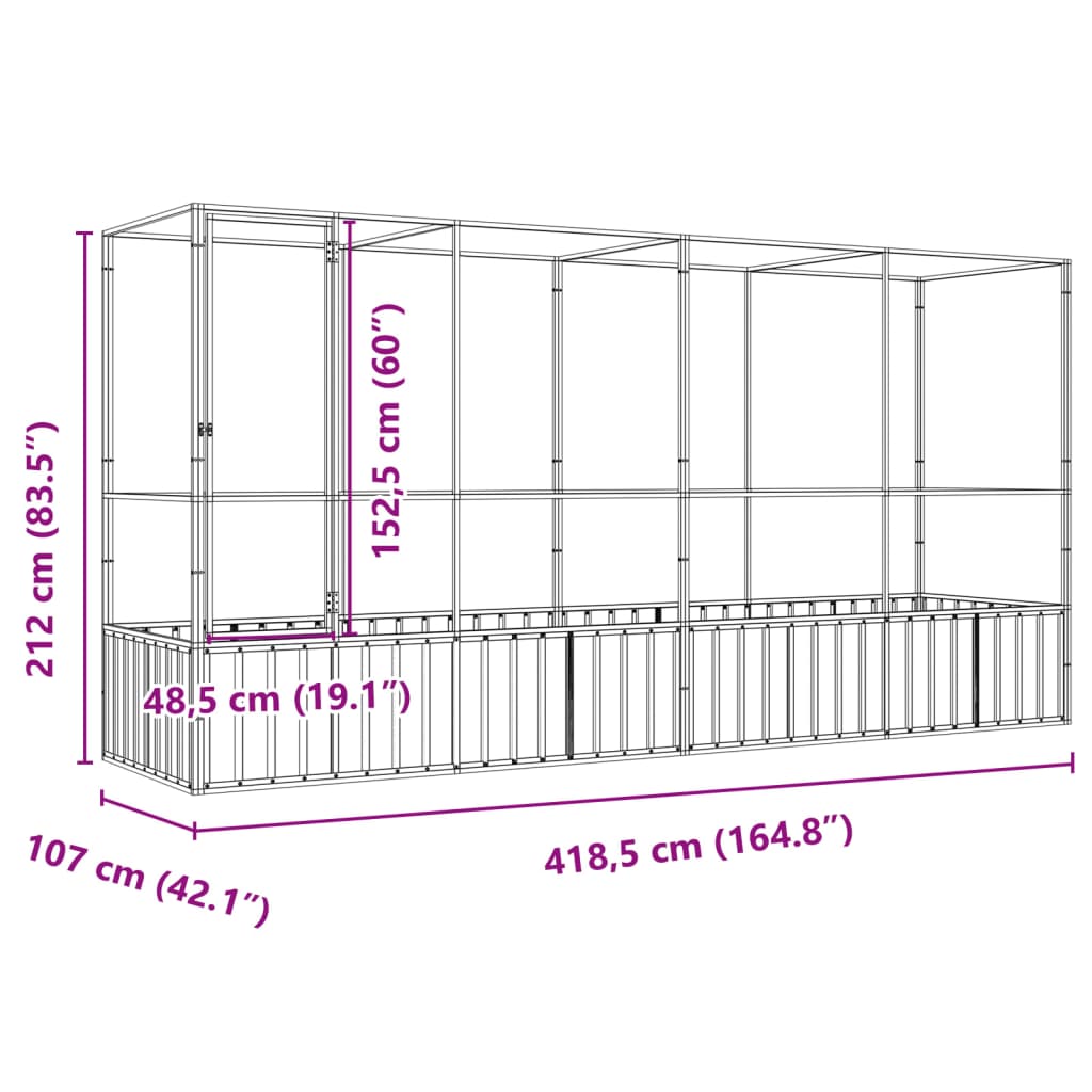 Volière met verlengstuk 418,5x107x212 m staal zilverkleurig