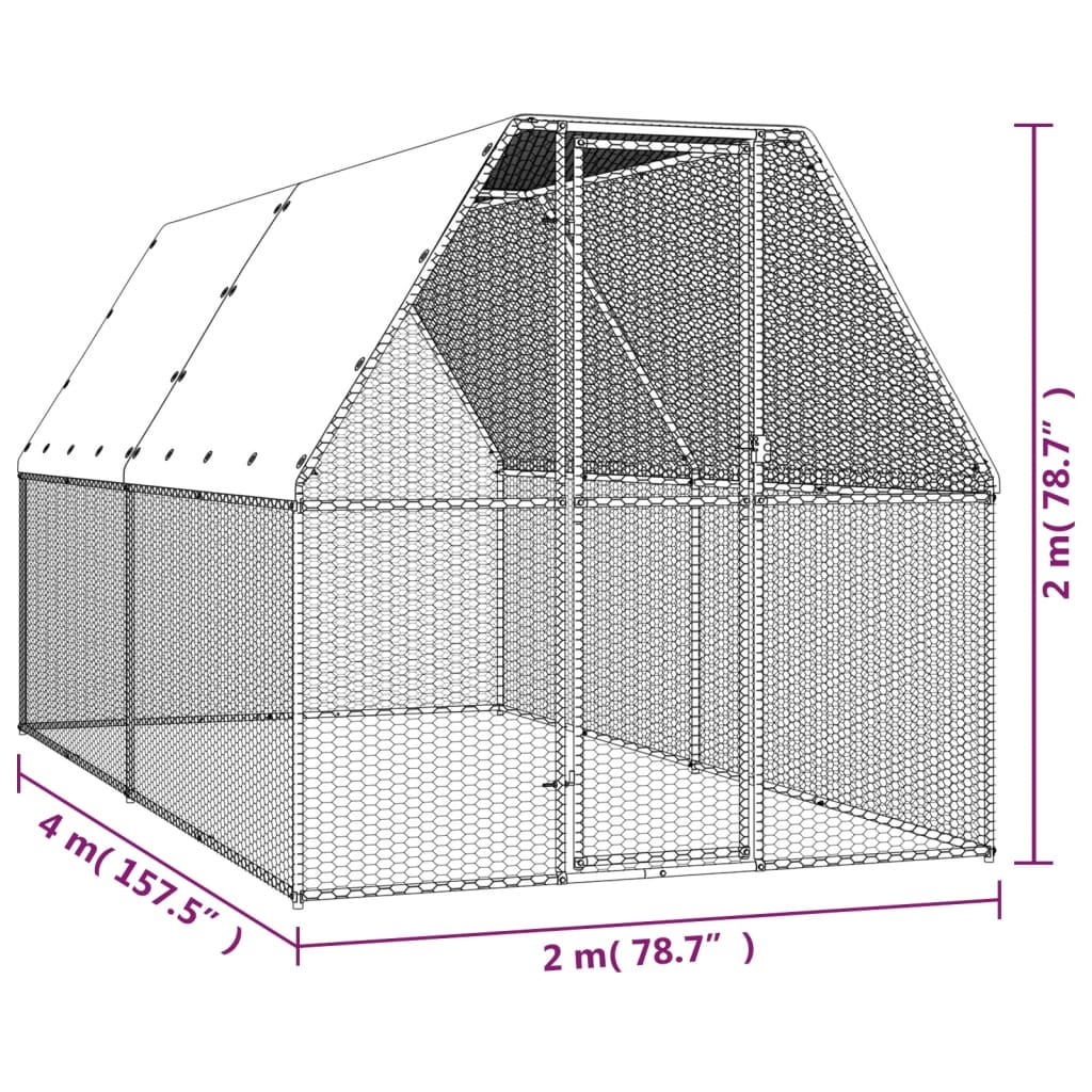 Kippenhok 2x4x2 m gegalvaniseerd staal