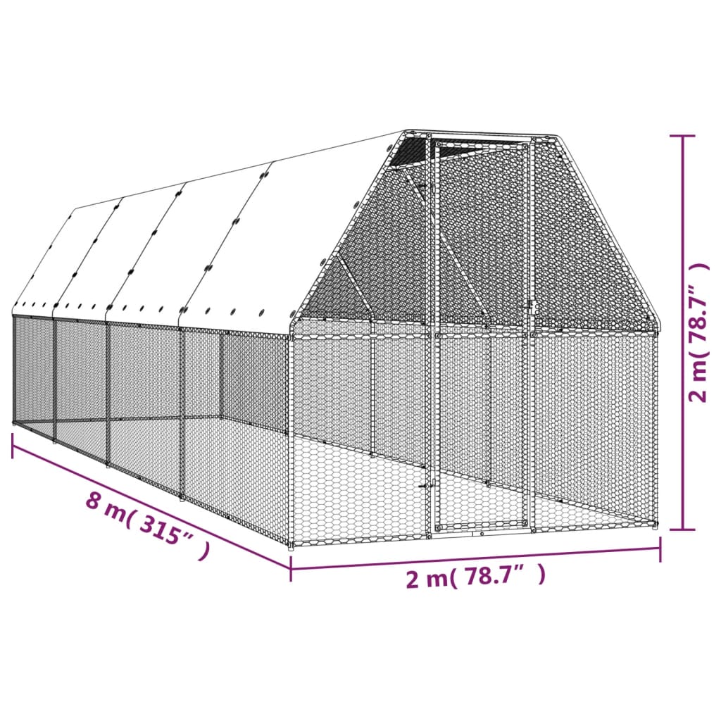 Kippenhok 2x8x2 m gegalvaniseerd staal