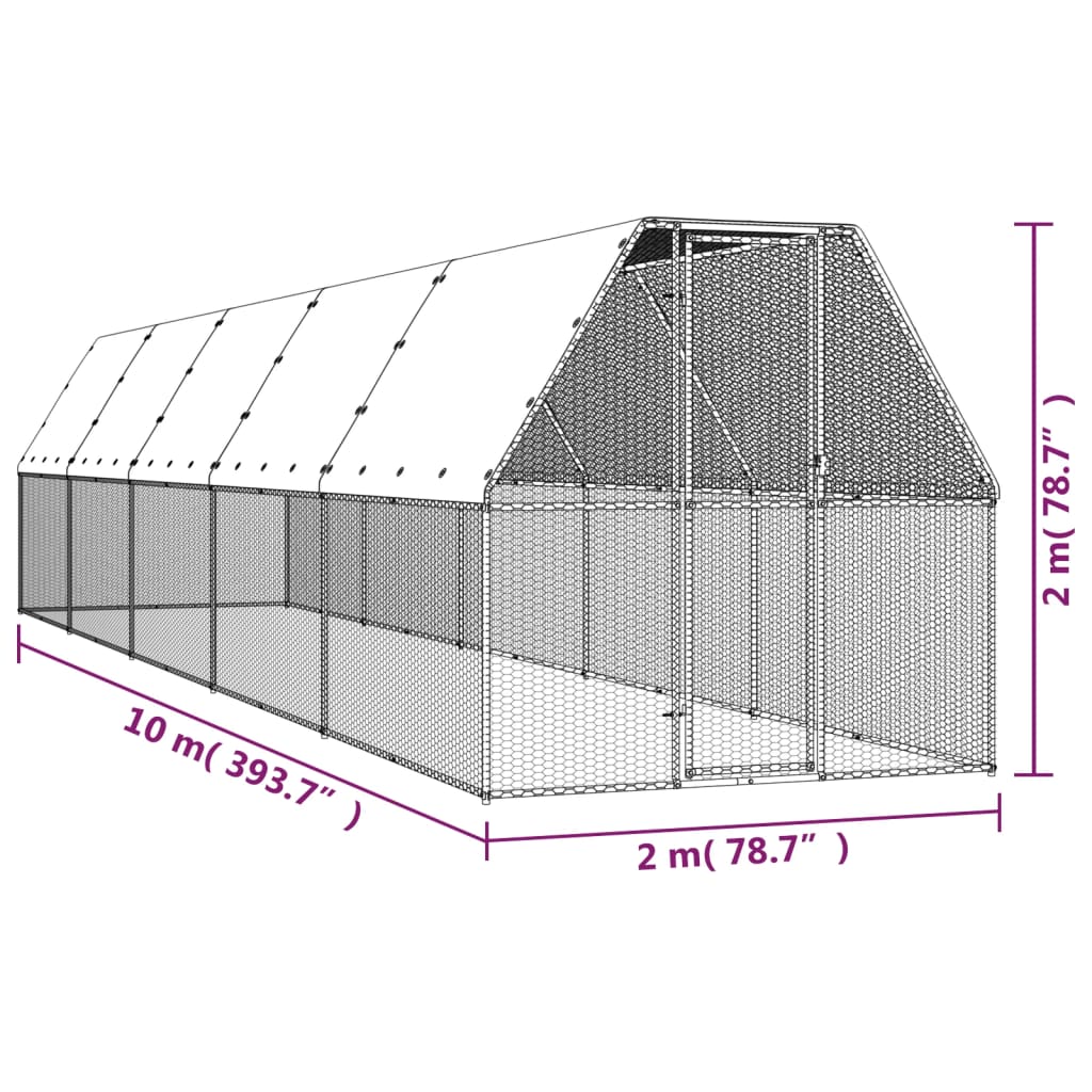 Kippenhok 2x10x2 m gegalvaniseerd staal