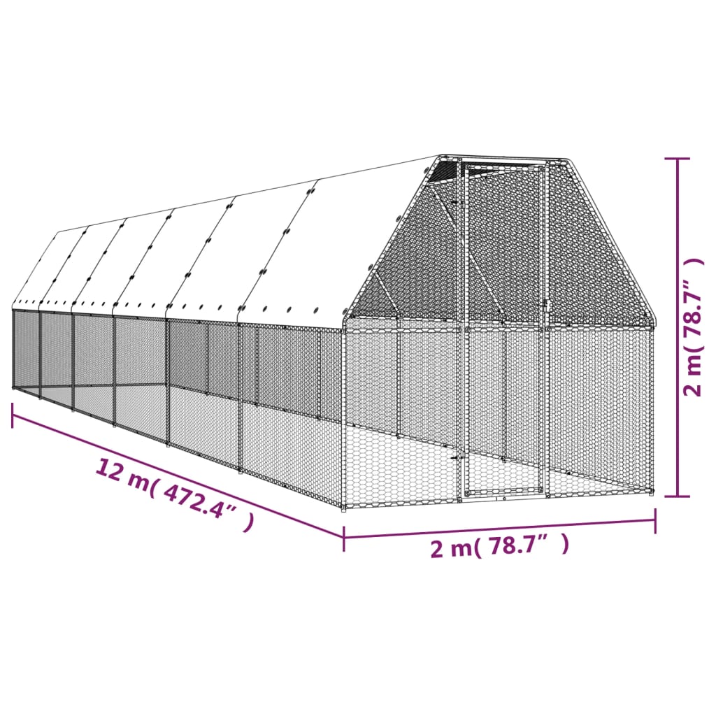 Kippenhok 2x12x2 m gegalvaniseerd staal