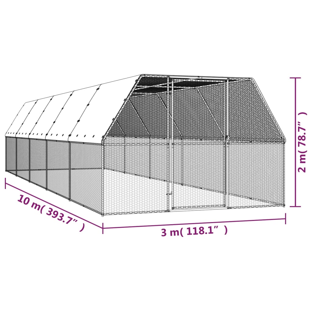 Kippenhok 3x10x2 m gegalvaniseerd staal