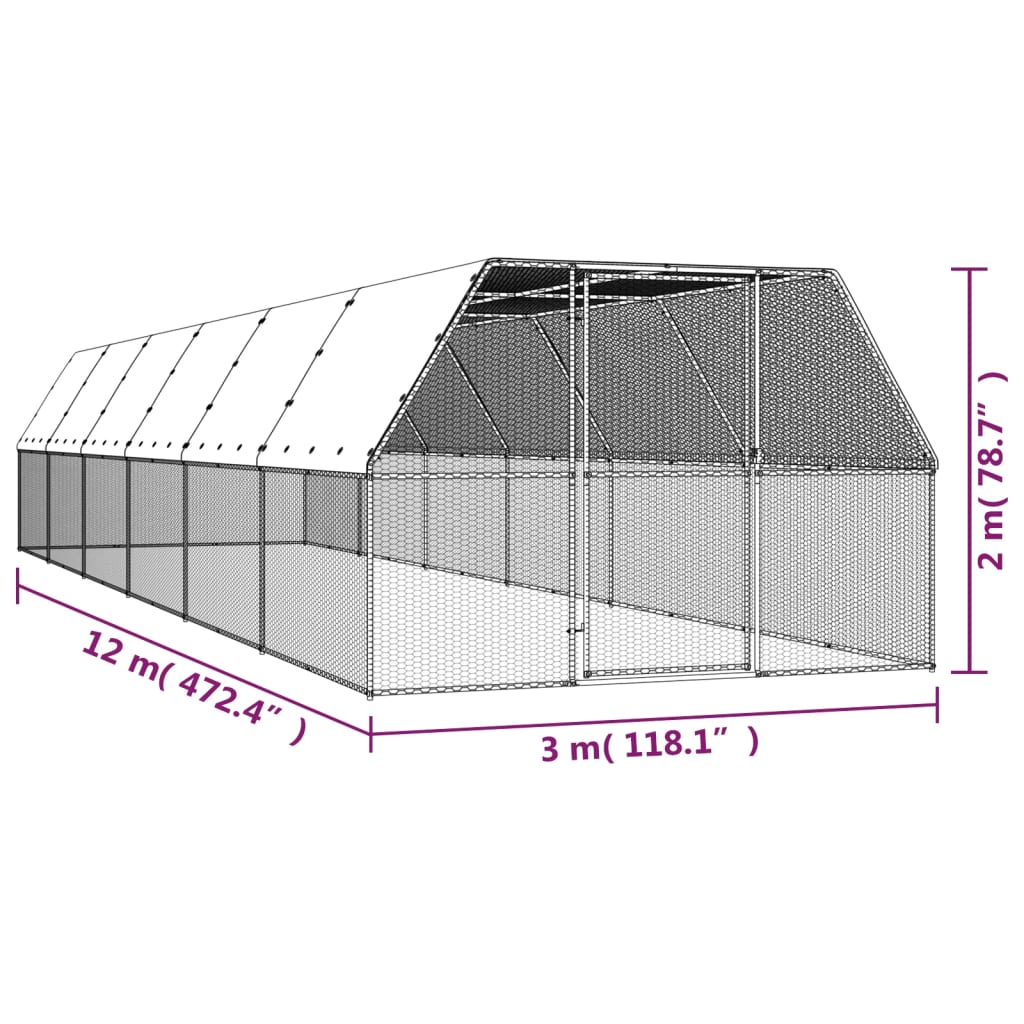 Kippenhok 3x12x2 m gegalvaniseerd staal