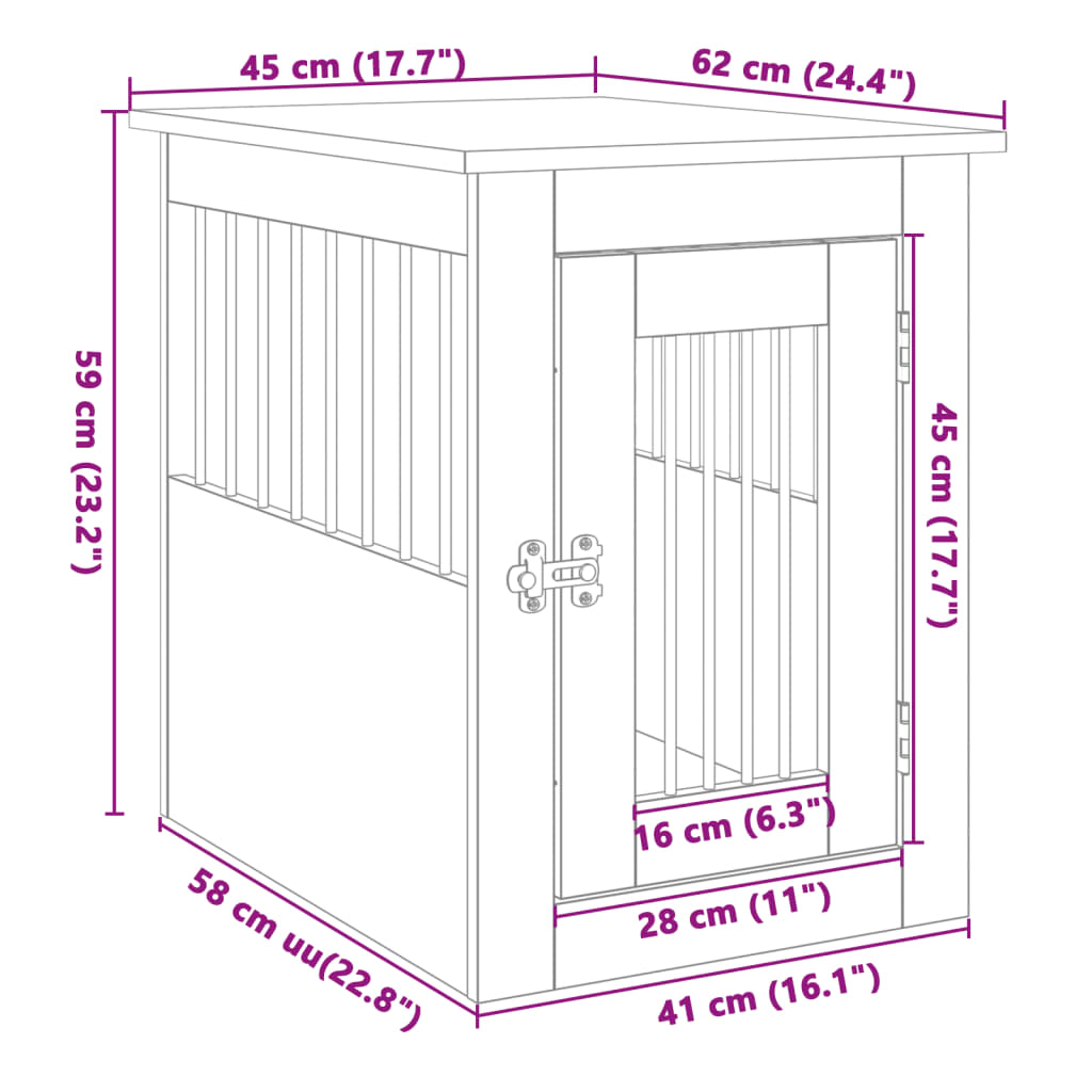 Hondenbench 45x62x59 cm bewerkt hout sonoma eikenkleurig