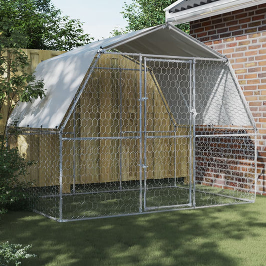 Hondenkennel met dak en deur gegalvaniseerd staal zilverkleurig