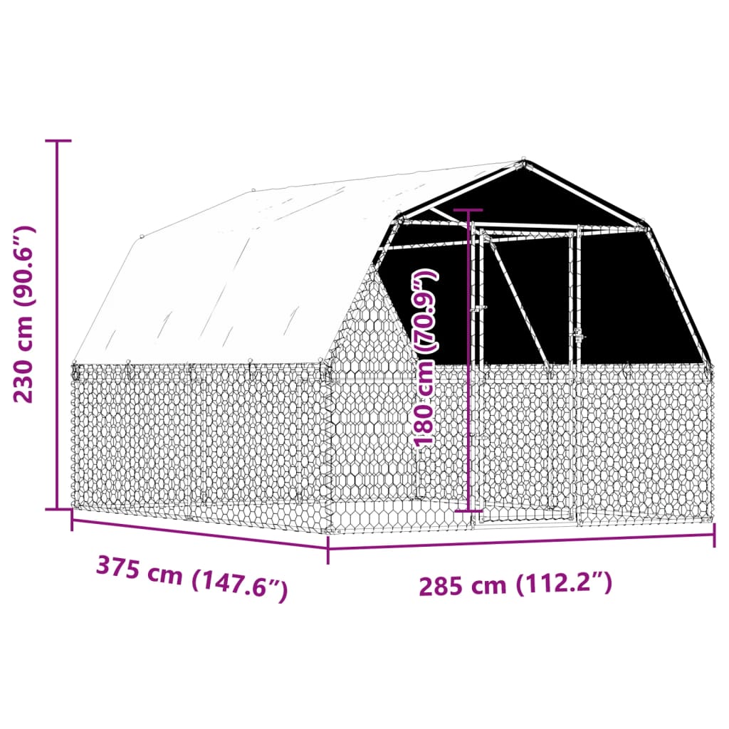 Hondenkennel met dak en deur gegalvaniseerd staal zilverkleurig