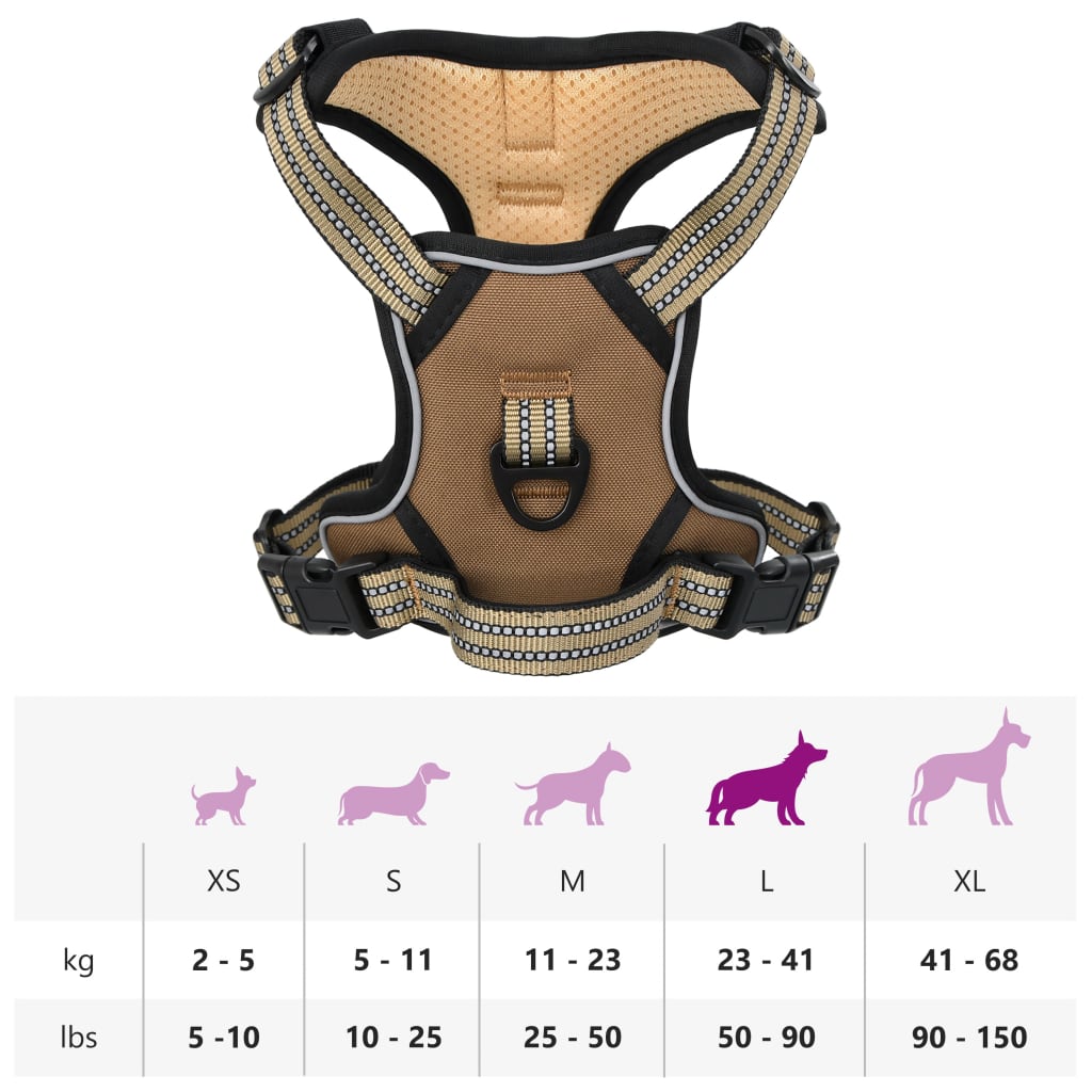 Hondentuigje met reflecterende strepen verstelbaar L bruin