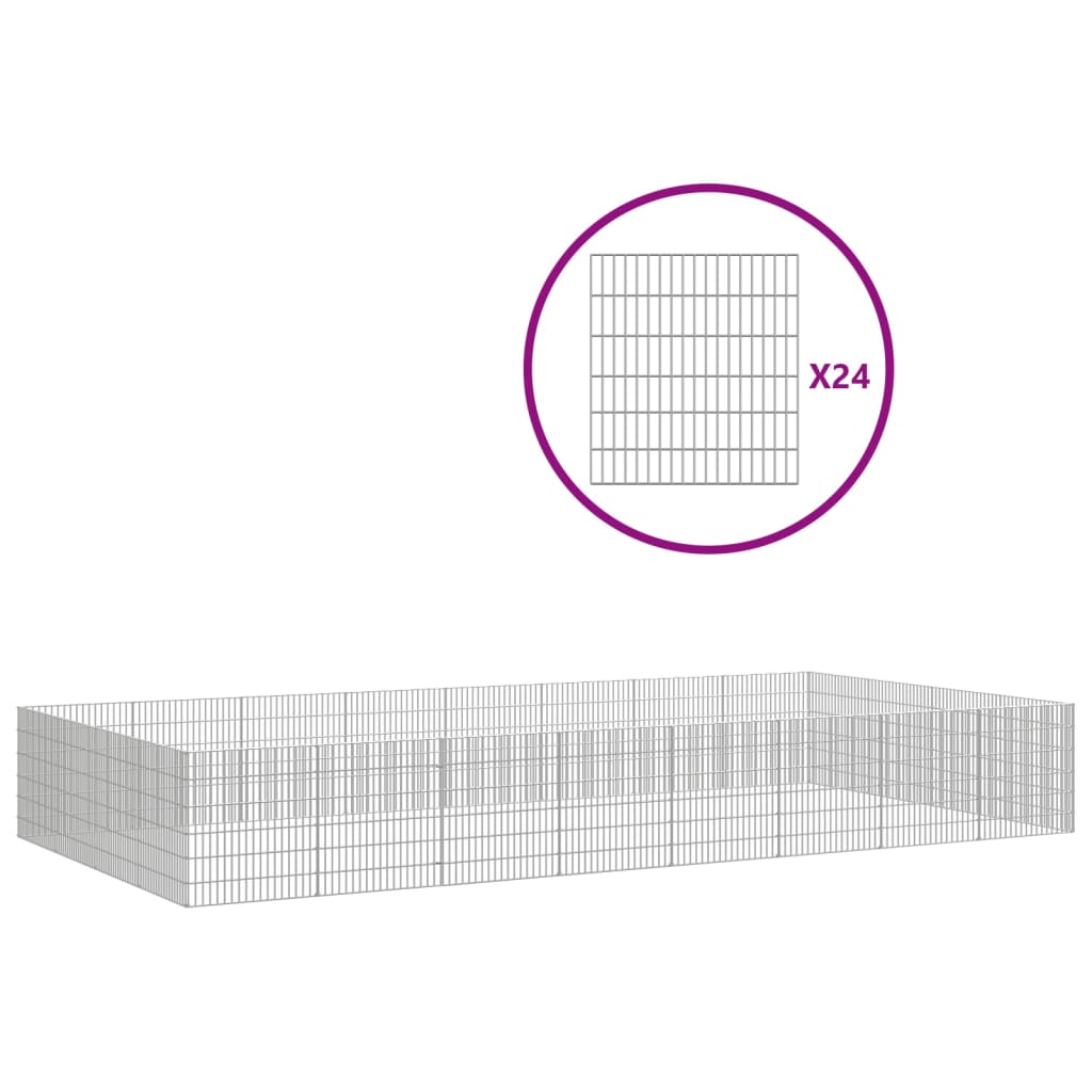 Dierenverblijf 24 panelen 54x60 cm gegalvaniseerd ijzer