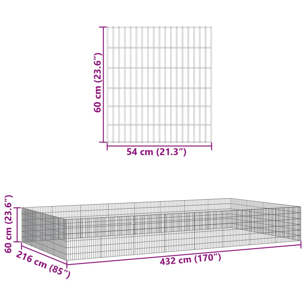 Dierenverblijf 24 panelen 54x60 cm gegalvaniseerd ijzer