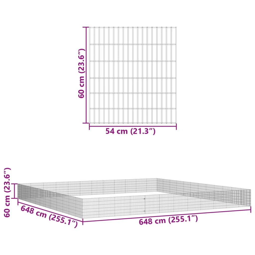 Dierenverblijf 48 panelen 54x60 cm gegalvaniseerd ijzer