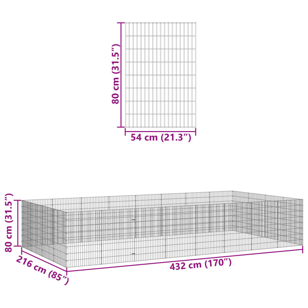 Dierenverblijf 24 panelen 54x80 cm gegalvaniseerd ijzer