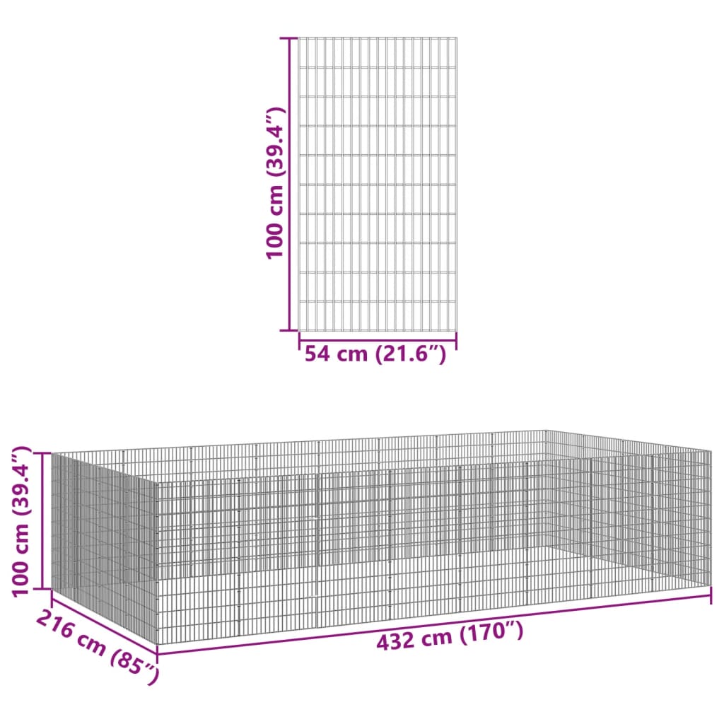 Dierenverblijf 24 panelen 54x100 cm gegalvaniseerd ijzer